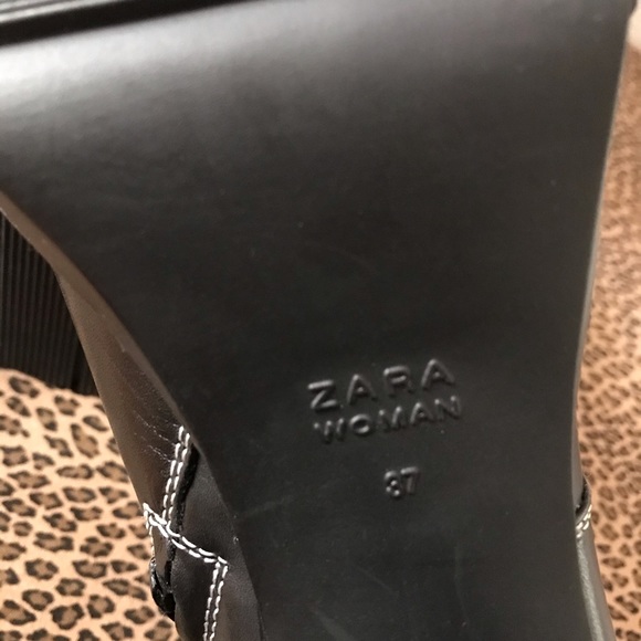 Zara Leather High Heel Ankle Boots Lug Soles Black - Picture 10 of 10